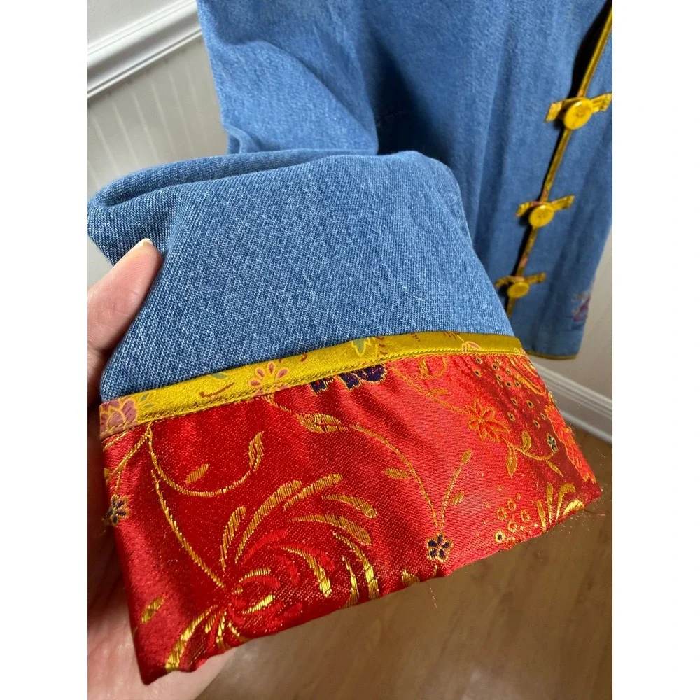 Hearts of Palm Vintage Denim‎ Mandarin Collar Jacket Embroidered Women Size 18